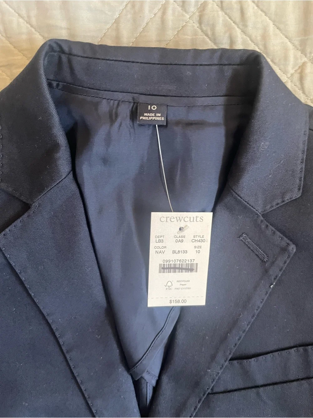 J. CREW Boys' Ludlow suit jacket in chino Navy Size 10 NWT $158 CH430